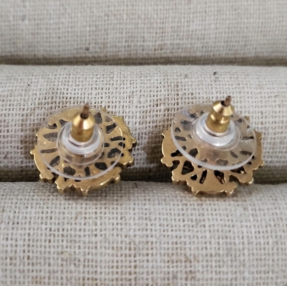 Stella & Dot Marchesa Earrings Large Art Deco Studs Torquoise & Gold Earrings - Picture 6 of 8